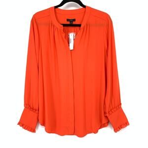 J.Crew Band-Collar Ruffle Cuff Blouse Womens Top M Vibrant Orange H0526